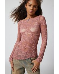 Silence + Noise - Adelaide Sheer Lace Asymmetrical Top - Lyst