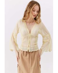 Urban Outfitters Uo Luna Sheer Long Sleeve Blouse - Natural