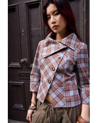 Urban Outfitters - Uo Etta Check Asymmetric Pea Coat Jacket - Lyst