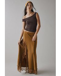 Kimchi Blue - Saqi Asymmetrical Lace Trim Satin Maxi Skirt - Lyst
