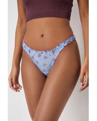 Out From Under - Blue Ditsy Floral Frill Mesh Thong - Lyst