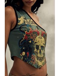 Urban Outfitters - Uo Tattoo Skull Print Asymmetrical Tank Top - Lyst