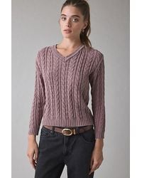 Vintage & ReMADE by UO - Vintage By Uo Bleached Cable Knit V-Neck Sweater - Lyst
