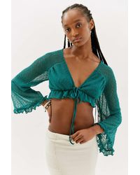 Urban Outfitters Uo Celeste Textured Long Sleeve Blouse - Green