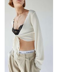 Urban Outfitters Uo Daisy Ribbed Tie-front Top - Gray