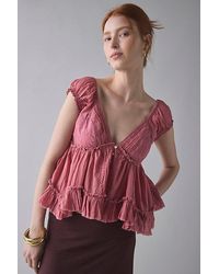 Kimchi Blue - Izzy Lace Trim Button-Front Babydoll Blouse - Lyst