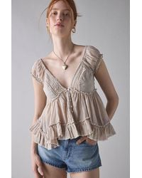 Kimchi Blue - Izzy Lace Trim Button-Front Babydoll Blouse - Lyst