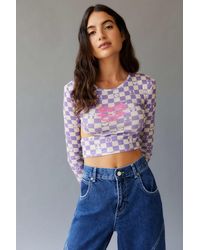 Urban Outfitters Find Love Checkerboard Long Sleeve Tee - Purple