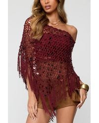Edikted - Fringe Sequin Crochet Poncho Top - Lyst