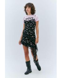 Urban Outfitters - Uo Zoey Black Floral Asymmetrical Mini Dress - Lyst