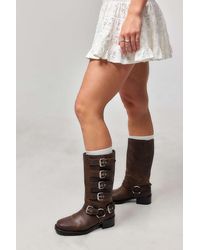 Urban Outfitters - Uo Buckle Up Brown Leather Boots - Lyst