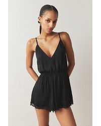 Out From Under - Juliette Lacy Satin Romper - Lyst
