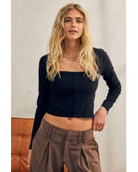 Urban Outfitters Uo Black Long-sleeved Corset Shirt