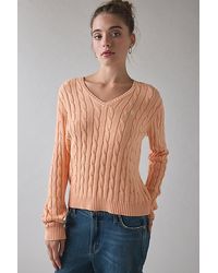 Vintage & ReMADE by UO - Vintage By Uo Bleached Cable Knit V-Neck Sweater - Lyst