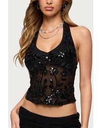 Edikted - Bead & Sequin Sheer Mesh Halter Top - Lyst
