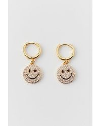 Urban Outfitters - Iced Happy Face Charm Hoop Earring - Lyst