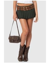 Edikted - Double Belt Pleated Denim Mini Skort - Lyst