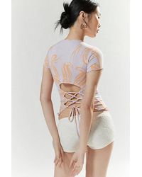 Miaou - Uo Exclusive Lace-Back Mesh Tee - Lyst