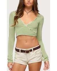 Edikted - Hyla Button Cropped Knit Wrap Top - Lyst