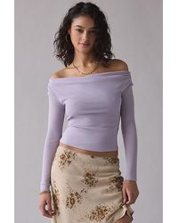 Urban Outfitters - Uo Fia Mesh Long Sleeve Off-The-Shoulder Crop Top - Lyst