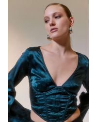 Urban Outfitters - Uo Roxanne Satin Long Sleeve Corset Top - Lyst