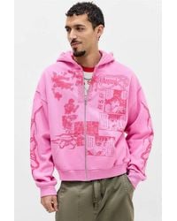 Urban Outfitters - Uo Pink Grunge Zip-through Hoodie - Lyst