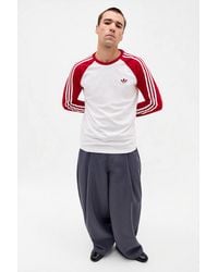 adidas Originals - Red 3-stripe Long Sleeve Raglan Tee - Lyst