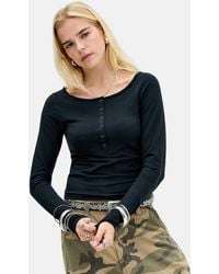 Urban Outfitters - Uo Boat Neck Long Sleeve Henley Tee - Lyst