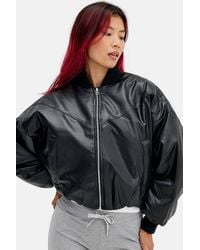 Nike - Black Faux Leather Bomber Jacket - Lyst