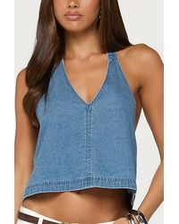Edikted - Teddie Backless Denim Halter Top - Lyst