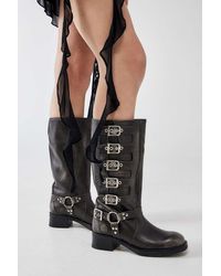 Steve Madden - Grey Leather Battle Boots - Lyst