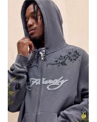 Ed Hardy - Uo Exclusive Washed Black Rose Hoodie - Lyst