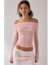 Kimchi Blue - Lily Sheer Lace Long Sleeve Off-The-Shoulder Top - Lyst