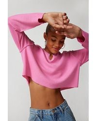 Urban Outfitters - Uo Parker Notch Neck Ribbed Long Sleeve Top - Lyst