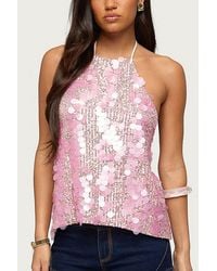Edikted - Ellorie Backless Sequin Halter Top - Lyst