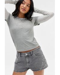 The Ragged Priest - Grey Eyelet Charm Mini Shorts - Lyst