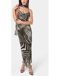 Bebe - Printed Chiffon Cowl Maxi Dress - Lyst