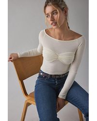 Urban Outfitters - Uo Izzy Semi-Sheer Ruched Front Long Sleeve Boatneck Top - Lyst