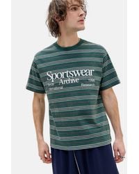 Urban Outfitters - Uo Green Sportswear Stripe Short Sleeve T-shirt - Lyst