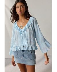 Kimchi Blue - Joni Embroidered 3/4 Sleeve Ruffle Blouse - Lyst