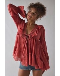 Kimchi Blue - Mona Lace Trim Ruffle Babydoll Tunic Blouse - Lyst