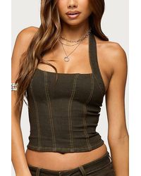 Edikted - Alita Stretchy Denim Halter Top - Lyst