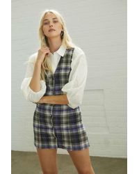 uo anna linen mixed plaid midi wrap dress
