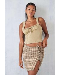 Daisy Street - Check Lace-up Mini Skirt - Lyst