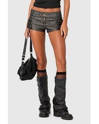 Edikted - Washed Faux Leather Micro Cargo Shorts - Lyst