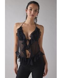 Urban Outfitters - Uo Aria Sheer Chiffon Open-Back Cascading Ruffle Halter Top - Lyst