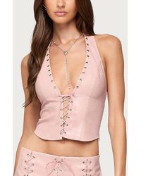Edikted - Elisha Lace Up Faux Leather Halter Top - Lyst