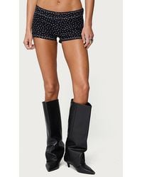 Edikted - Moirah Rhinestone Denim Micro Shorts - Lyst