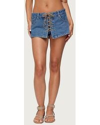 Edikted - Olivera Lace Up Denim Mini Skort - Lyst