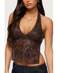 Edikted - Butterfly Sequin Backless Halter Top - Lyst